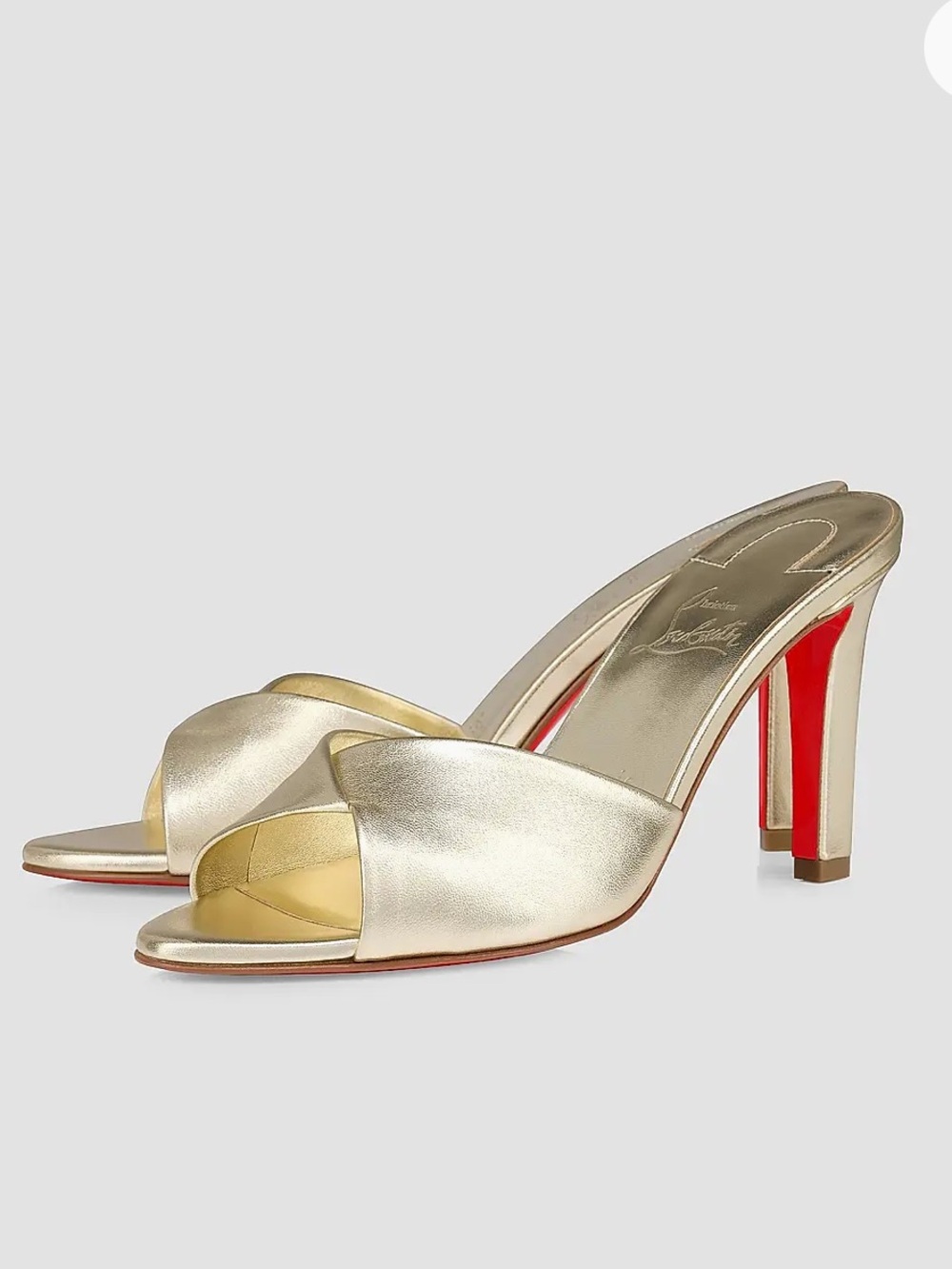 Metallic Champagne Crossband Pointed Slide Mules - Picture 3 of 3